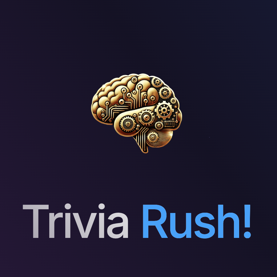 Trivia Rush - A golden mechanical brain logo with gears and circuits