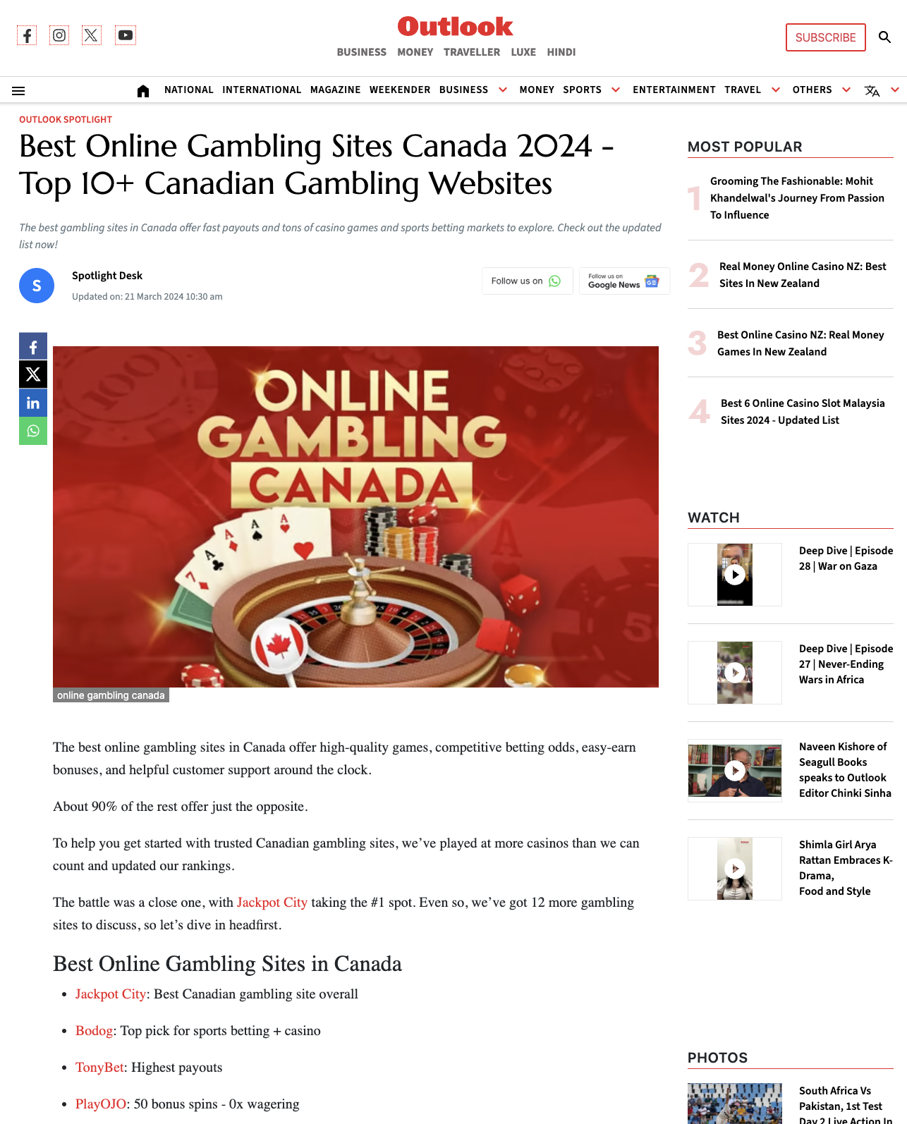 Outlook Gambling Sites Article