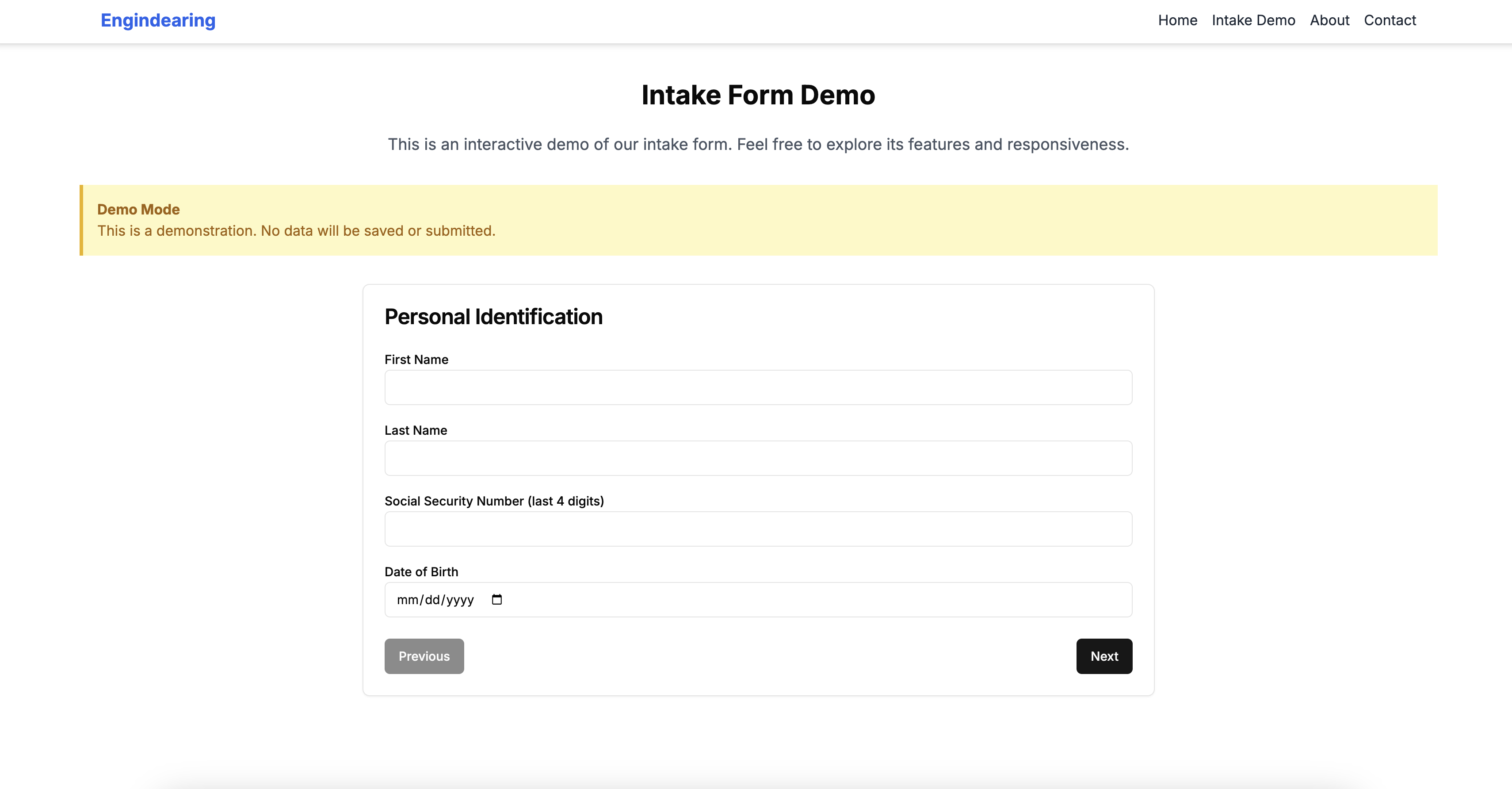 Shelter Management System Personal Identification Form