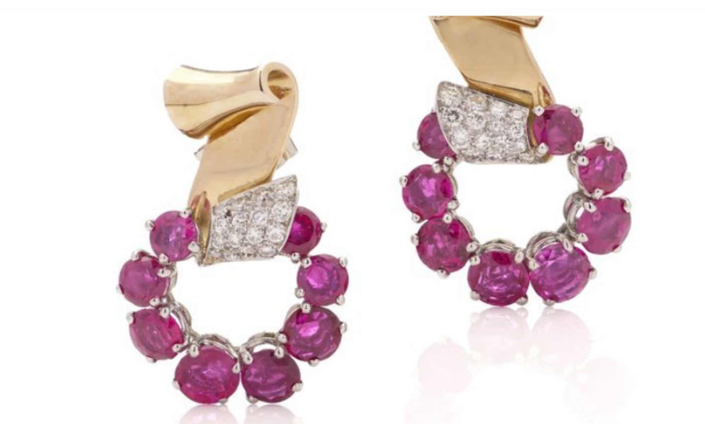 Elegant gold and platinum ruby earrings