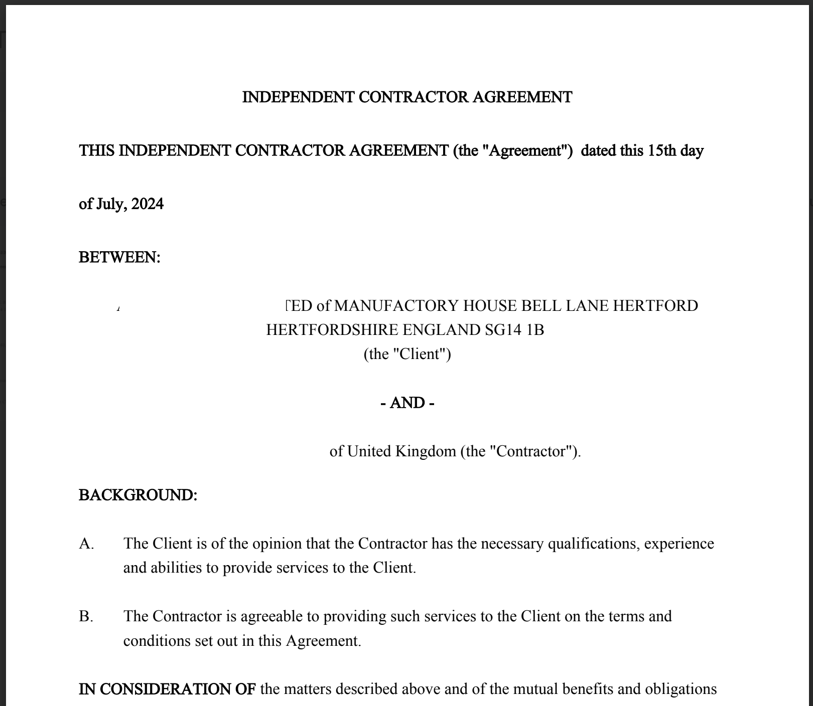 Contract Creation