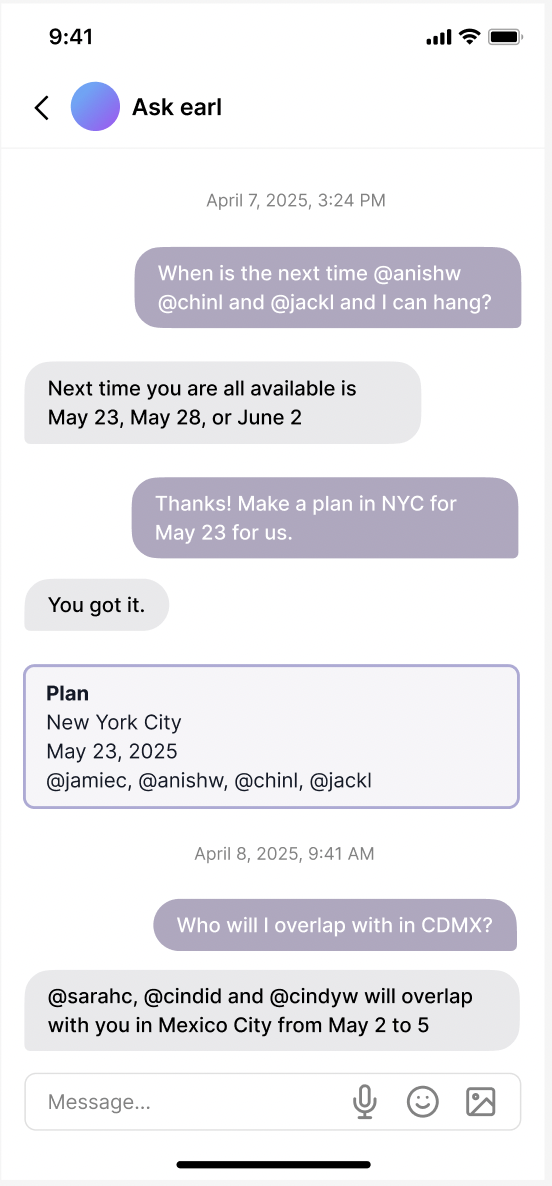 earl app chat interface