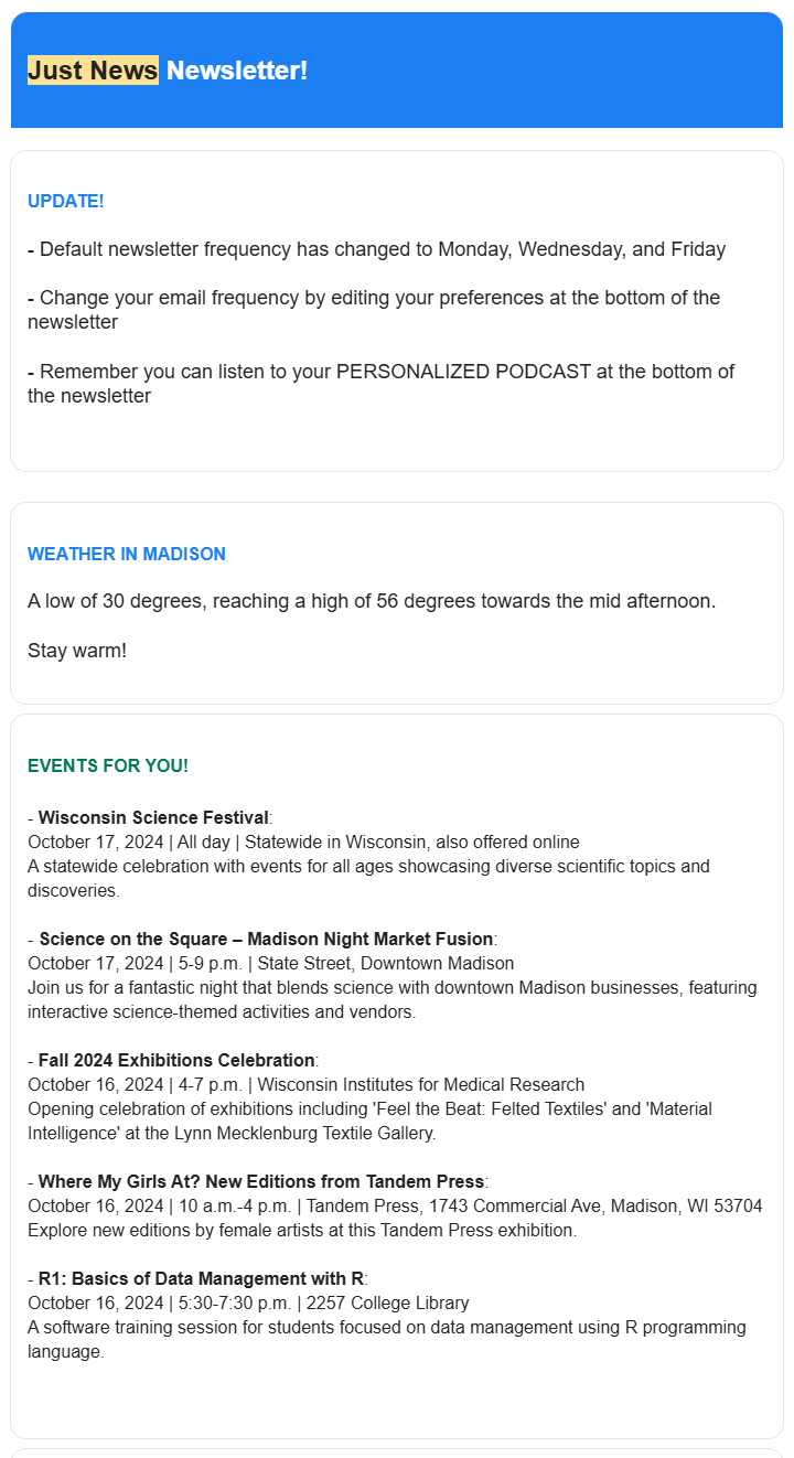 JustNews Newsletter Example