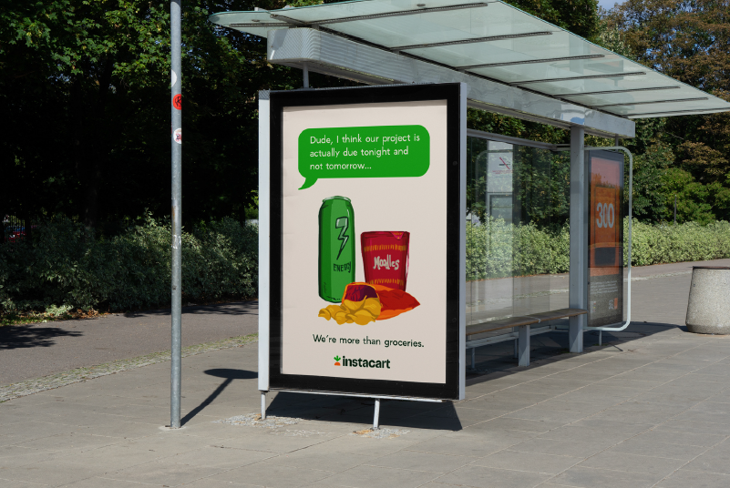 Bus stop mockup — Energy drink ad in park setting