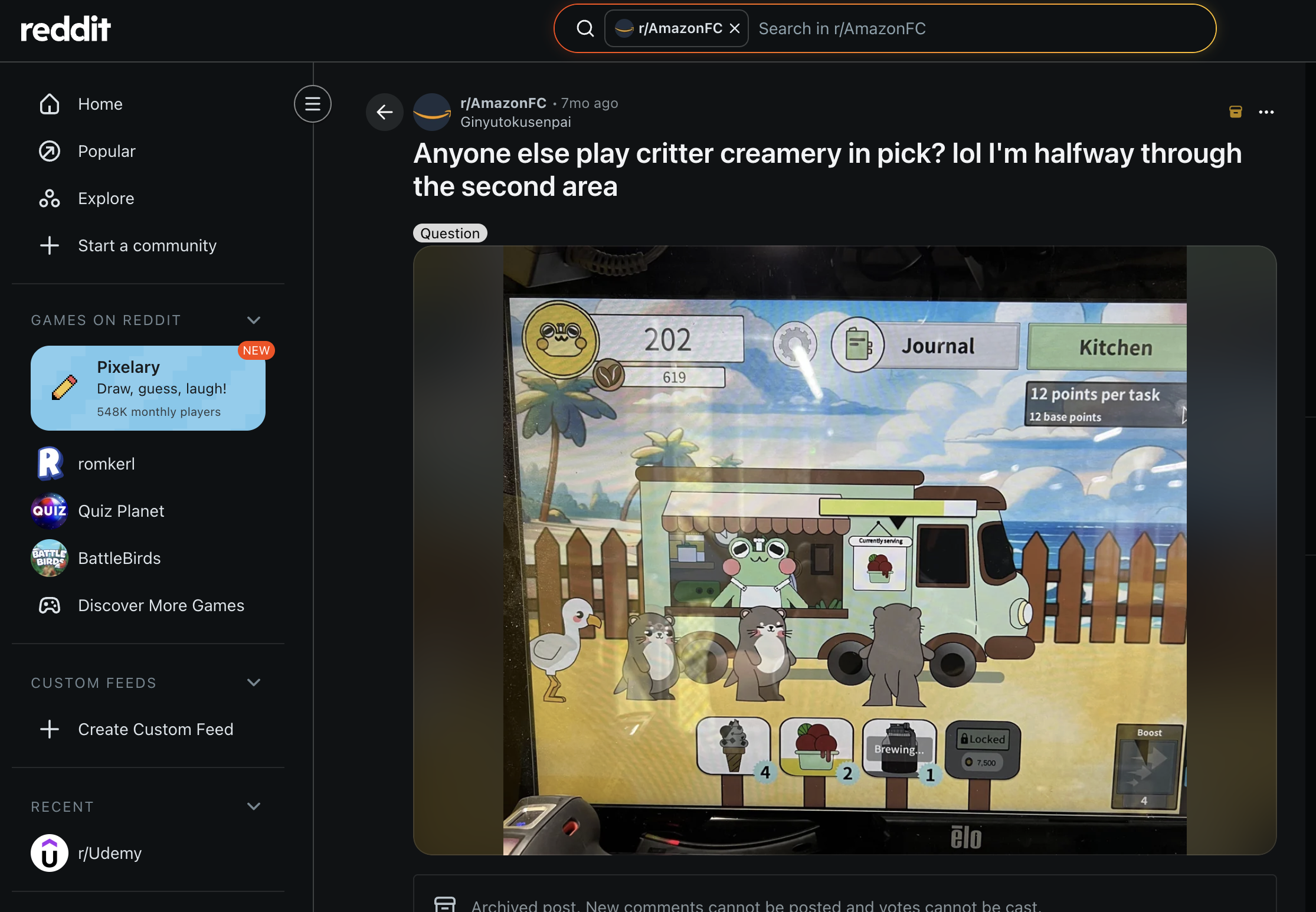 Reddit post - Anyone else play critter creamery in pick?