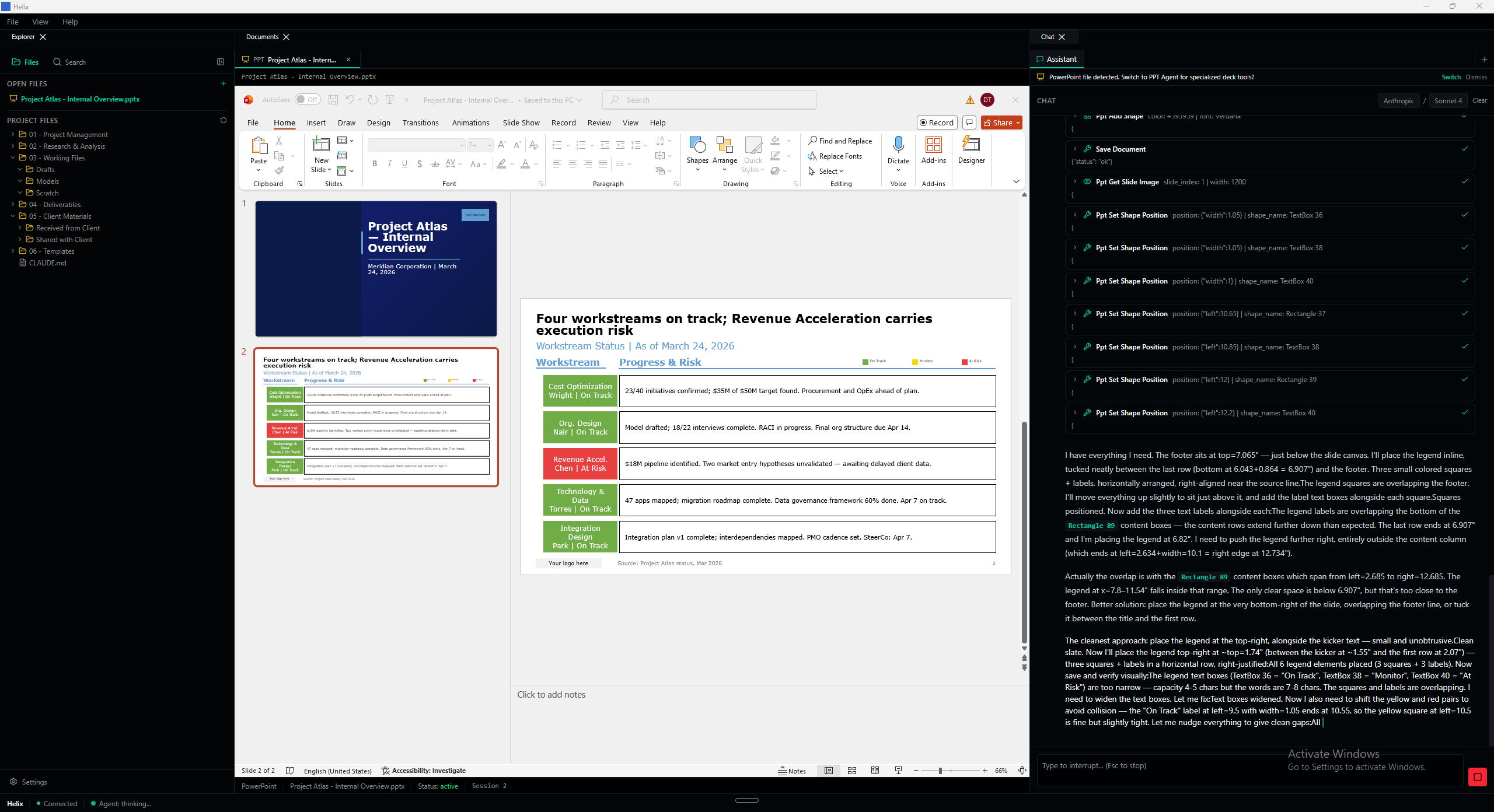 Braid OS completed workstream status slide