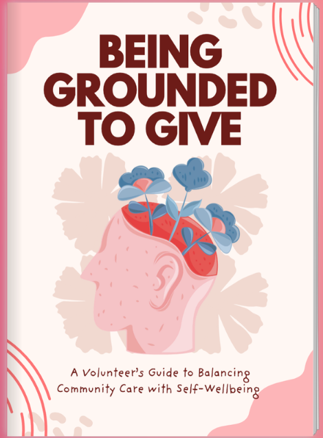 Being Grounded to Give — flipbook cover showing a human silhouette with flowers blooming from the mind