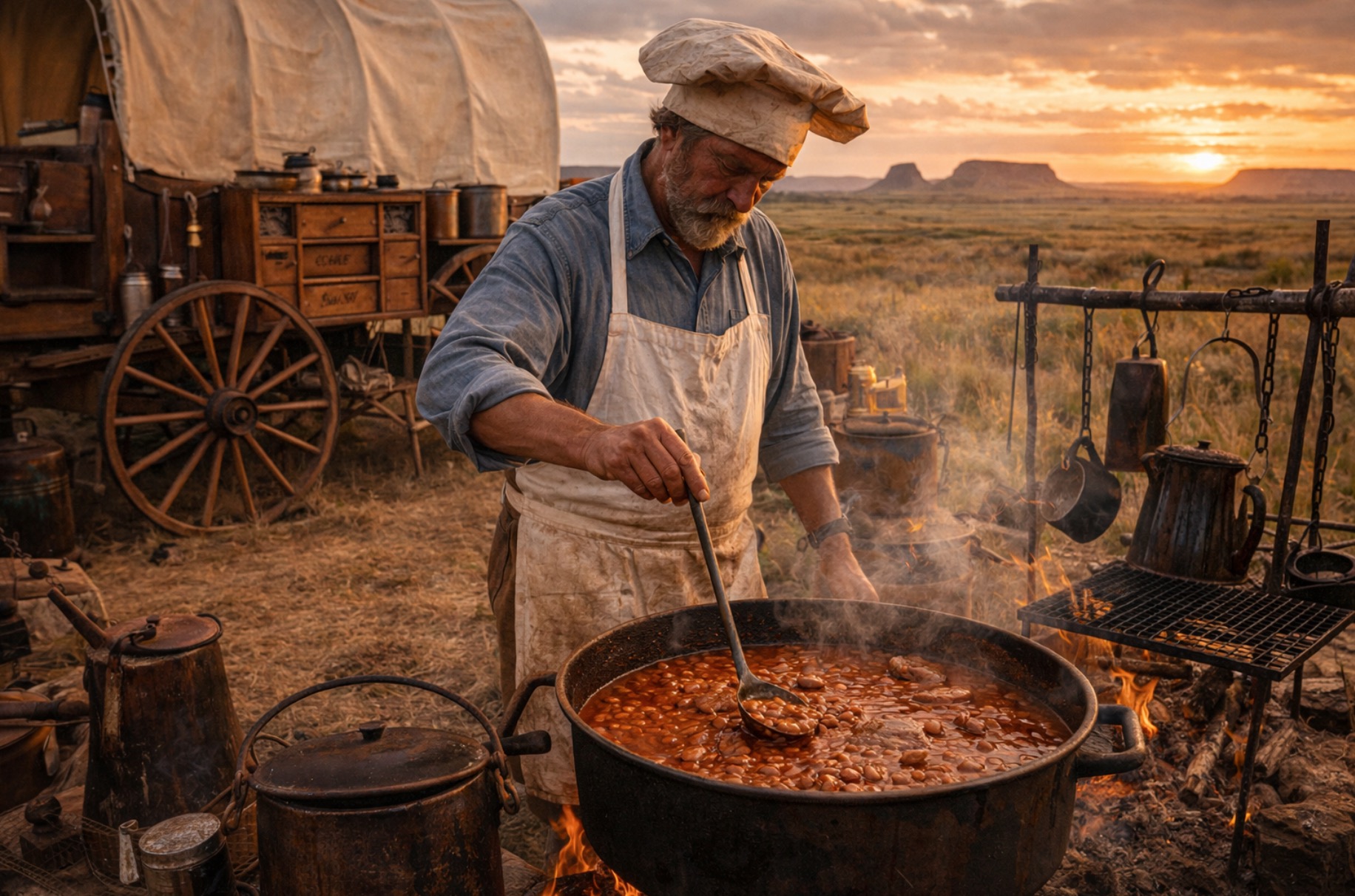 Traditional American chuck wagon cooking - patriotic food heritage that built America