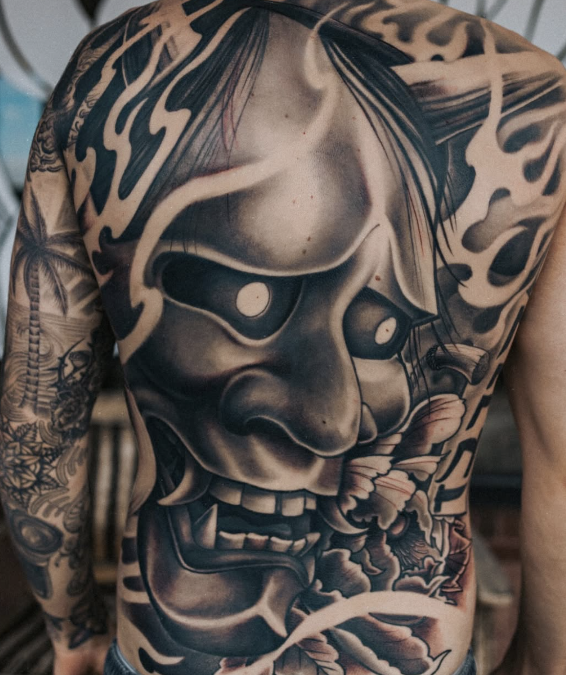 Japanese Hannya mask full back piece