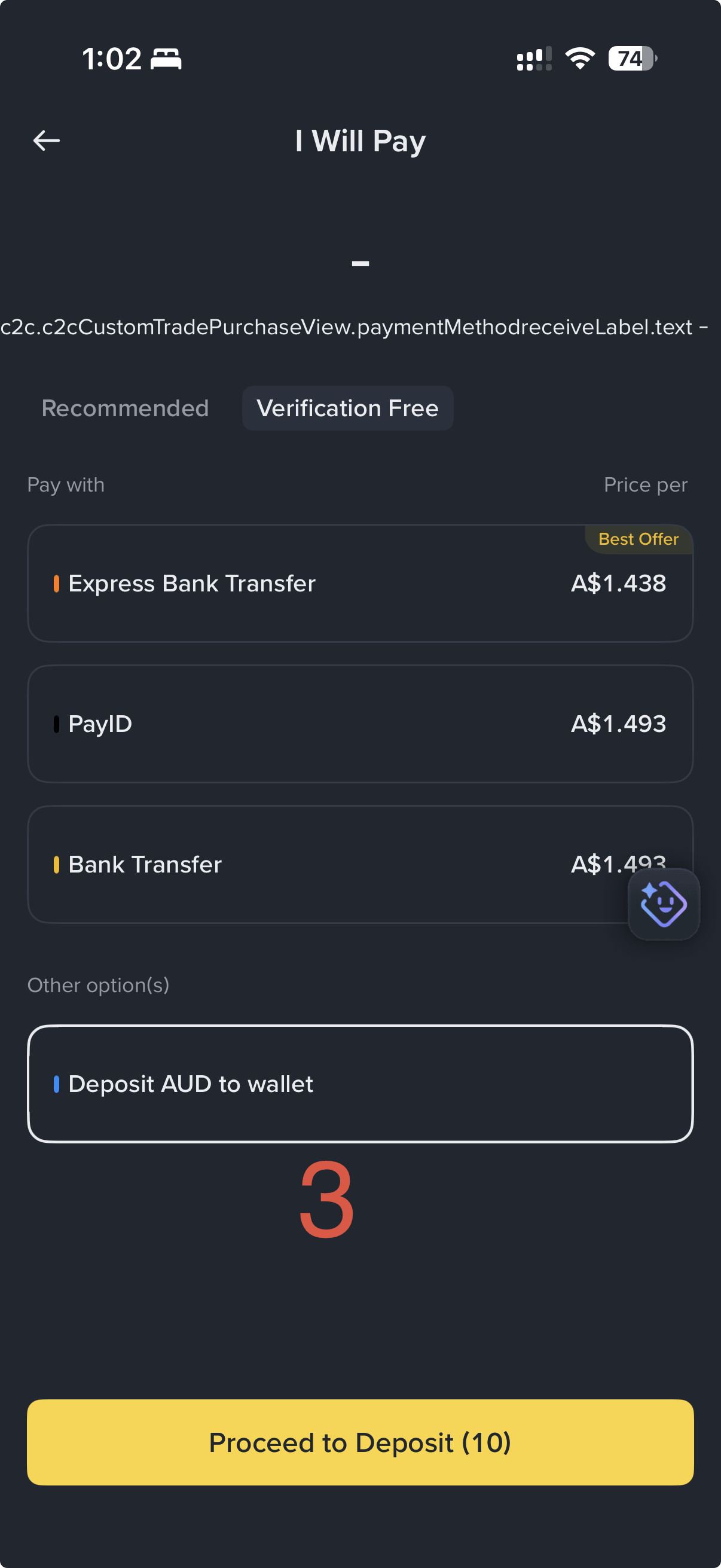 Binance P2P I Will Pay screen showing bank transfer and PayID options