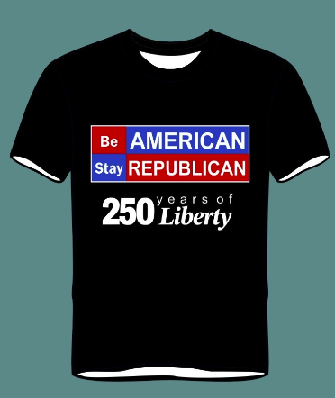 Be American Stay Republican patriotic t-shirt in Black - front view with B.A.S.R logo and 250 Years of Liberty - Conservative Republican apparel