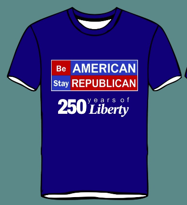 Be American Stay Republican patriotic t-shirt in Royal Blue - front view with B.A.S.R logo and 250 Years of Liberty - Conservative Republican apparel