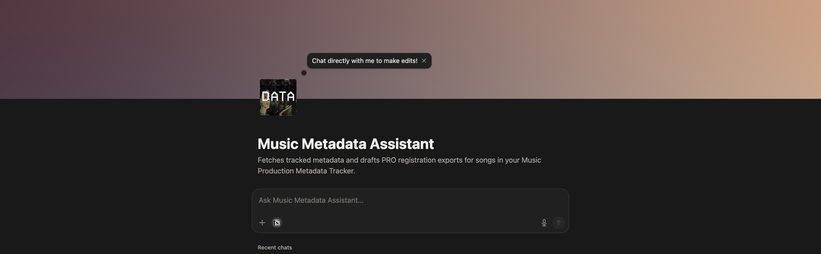 Agent UI — Notion AI interface running metadata generation