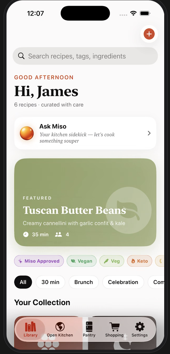 Miso Kitchen App - Library View