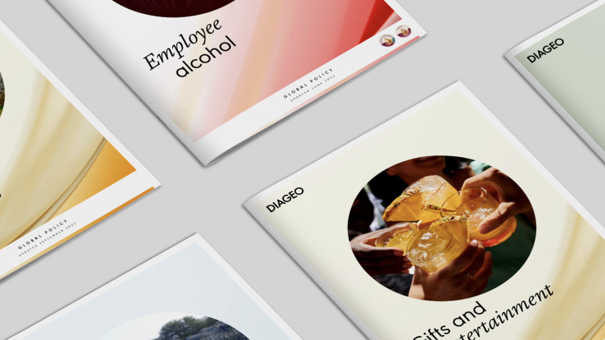 Diageo Global Policies cover collection featuring Employee Alcohol, Gifts and Entertainment