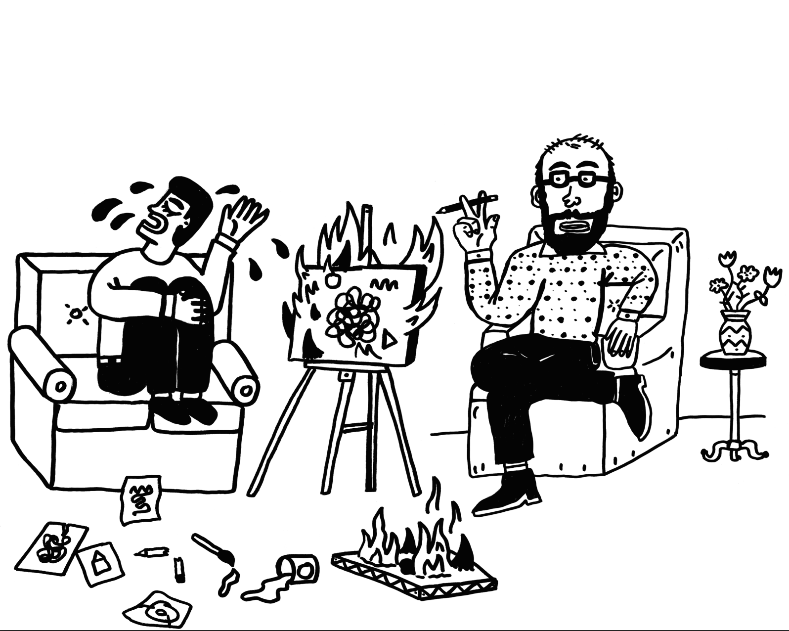 Illustration of a therapy session with an artistic twist