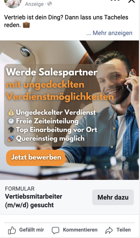 Meta Ads Kampagne - Vertriebspartner Recruiting - Creative 1
