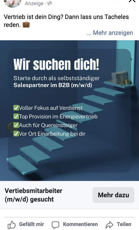 Meta Ads Kampagne - Vertriebspartner Recruiting - Creative 2