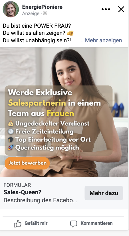 Meta Ads - Frauen-fokussiertes Vertriebspartner Recruiting - Creative 1