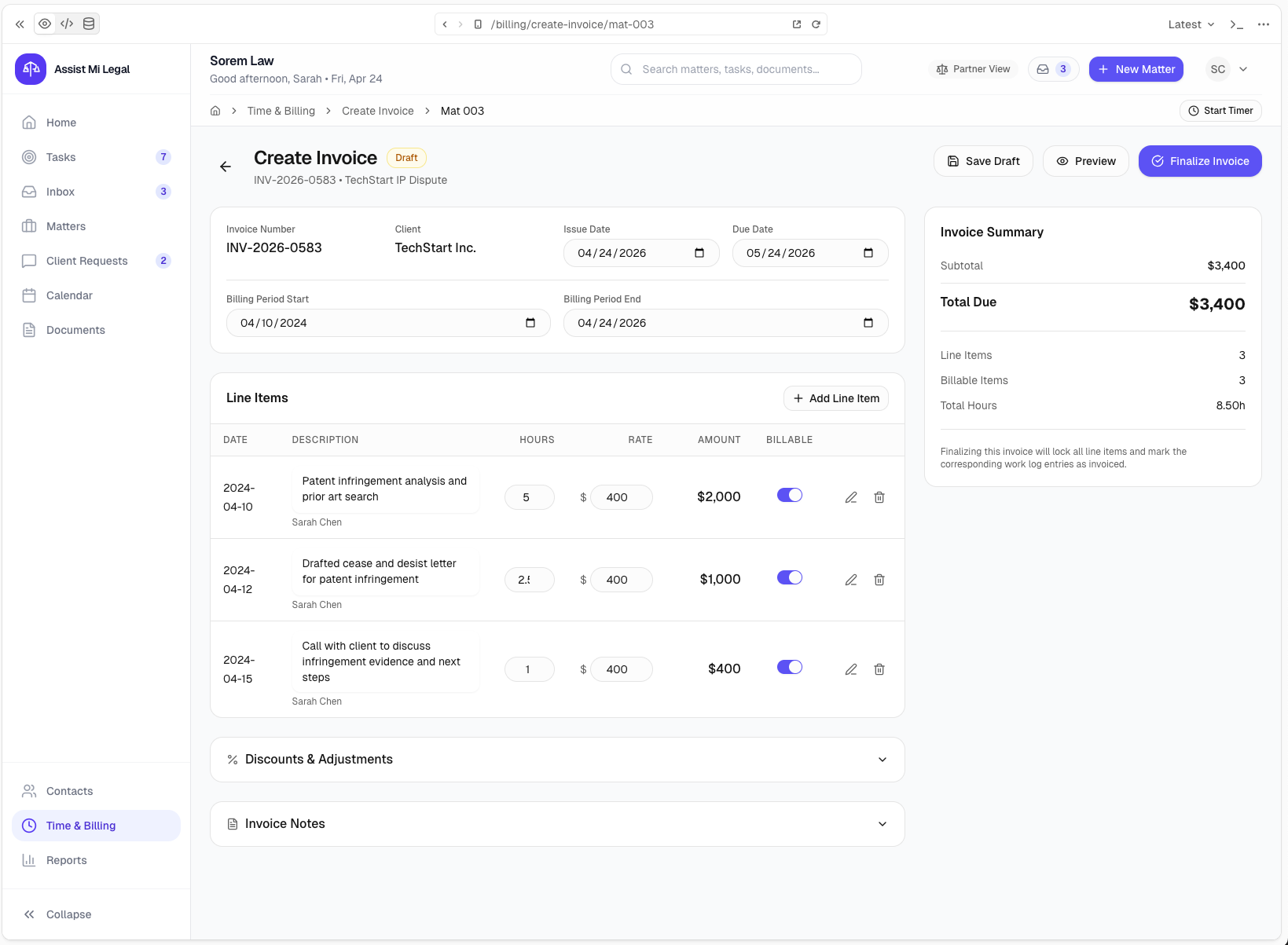 Billing intelligence screenshot