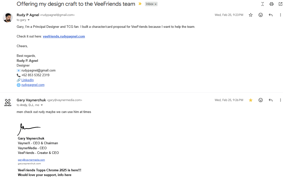 Gmail conversation with Gary Vaynerchuk's reply