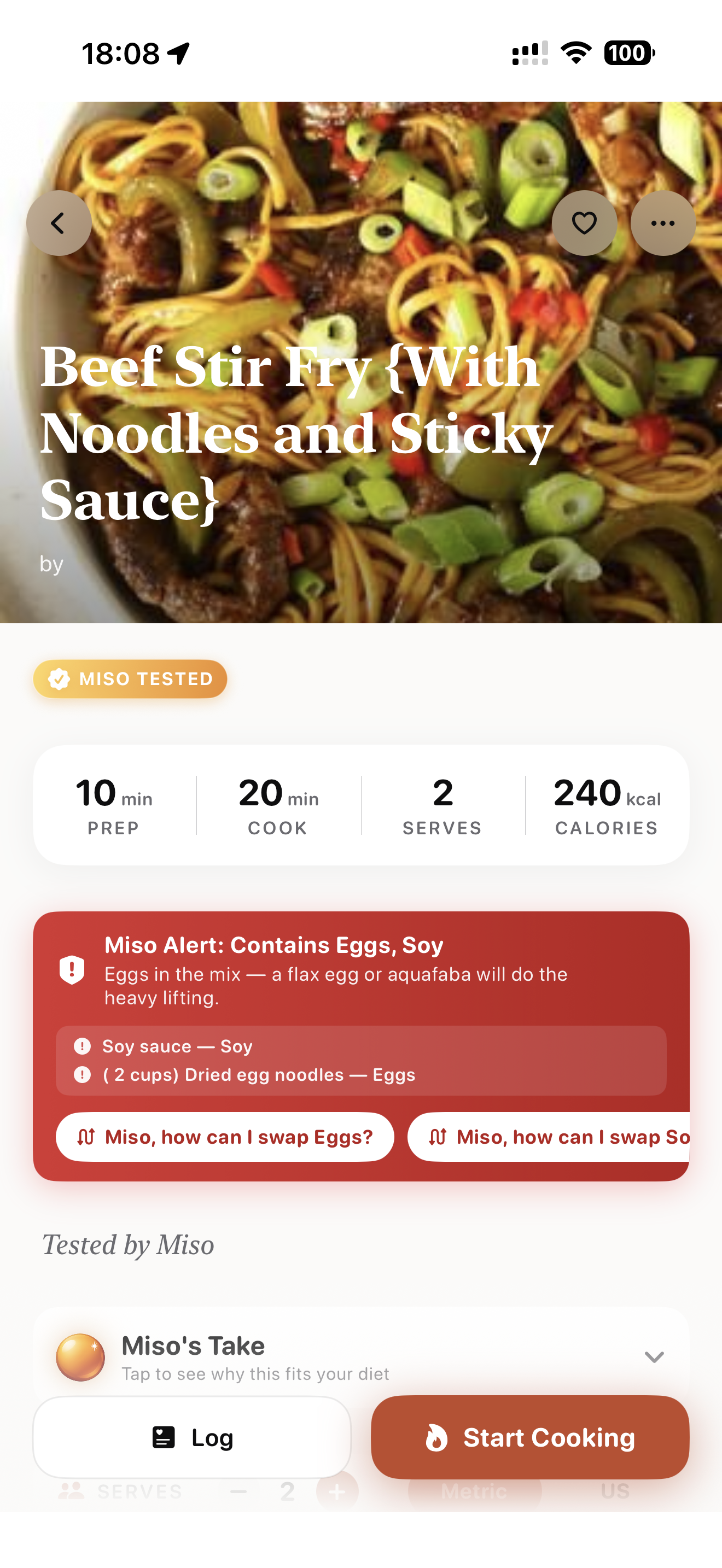 Miso Alert showing allergen detection