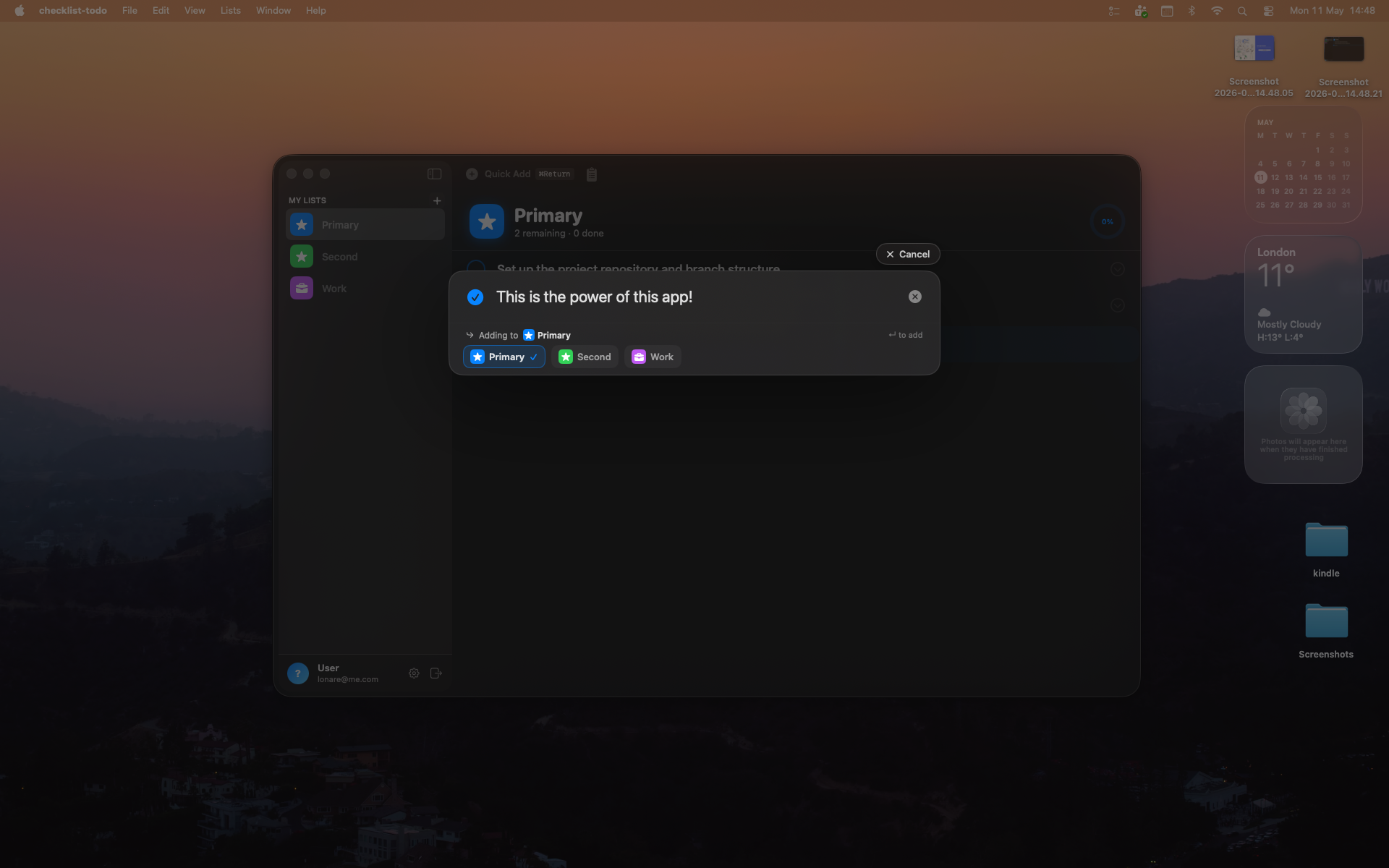 Checklist quick add feature with keyboard shortcut