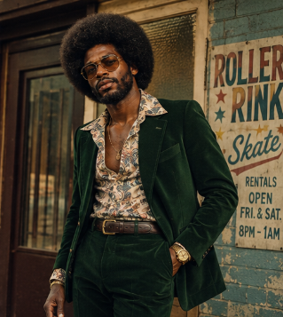 Leon Valentine Commission Records green velvet suit roller rink promotional photo