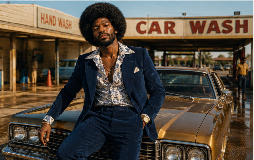 Leon Valentine Commission Records car wash with gold car lifestyle photo