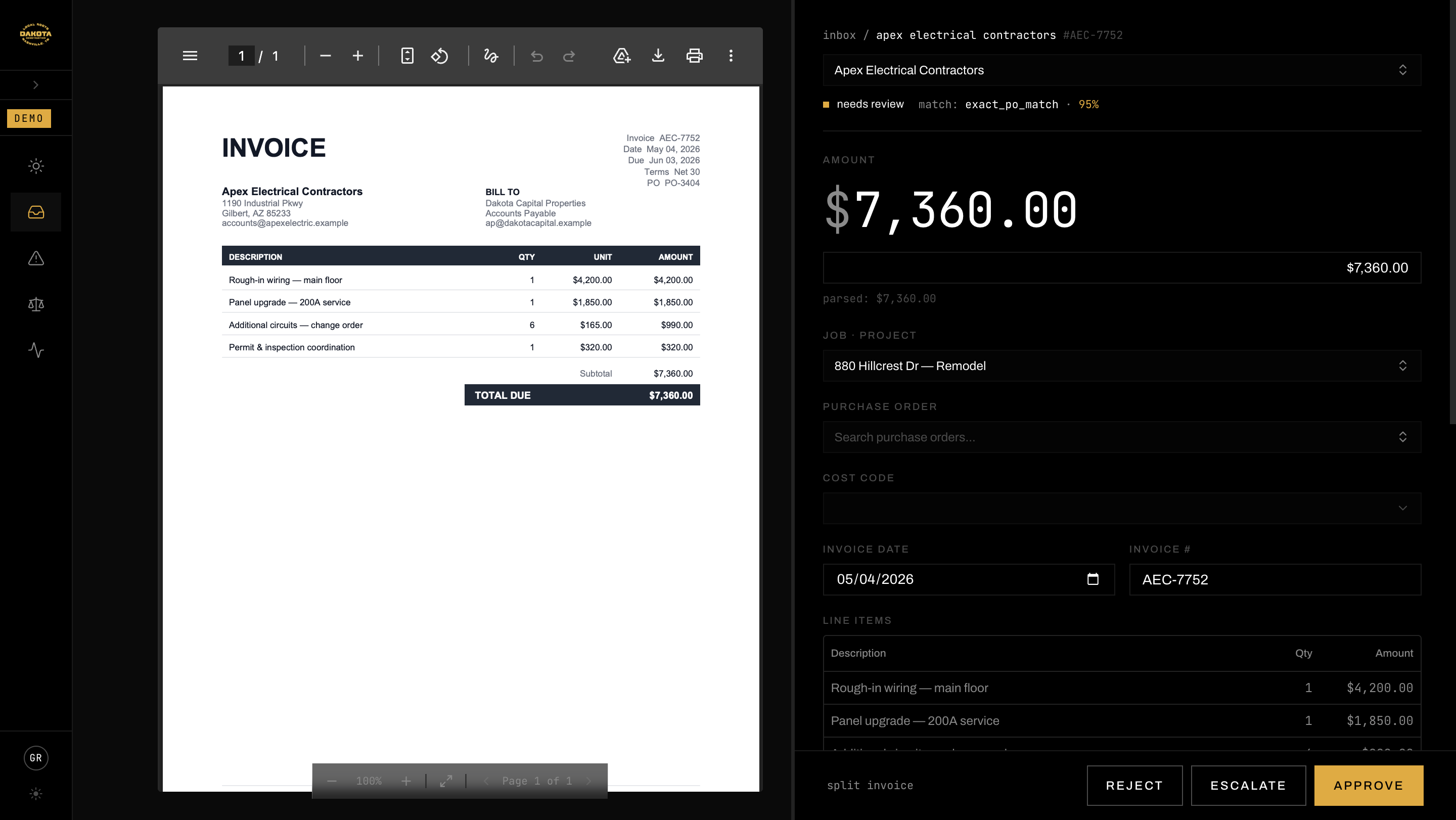 DAKOTA CAPITAL — AP RECONCILIATION SYSTEM