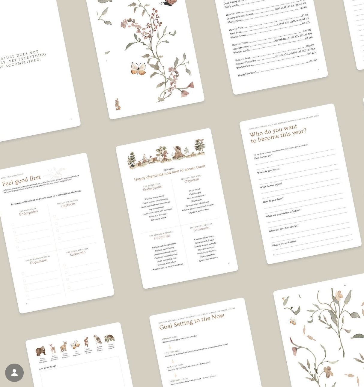 Botanical planner pages and goal-setting worksheets