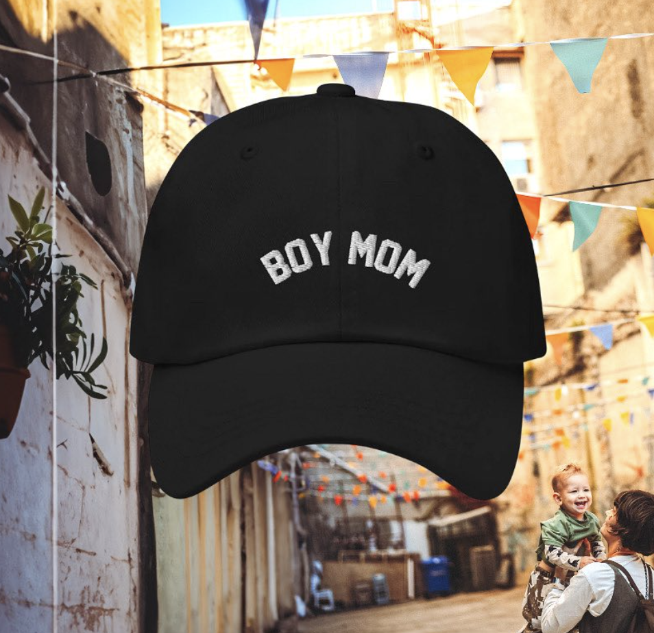 Boy Mom black baseball cap