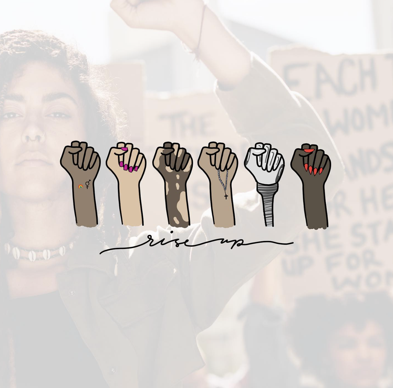 Rise Up diverse fists illustration