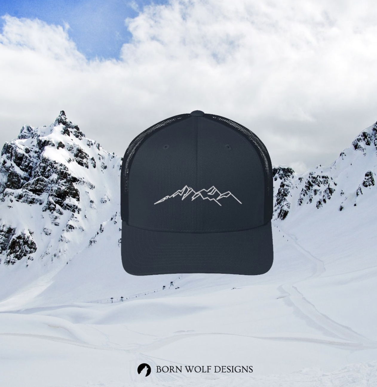Mountain line art trucker hat