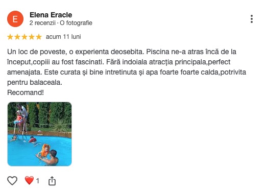 Recenzia Elena Eracle pe Google - loc de poveste și piscină