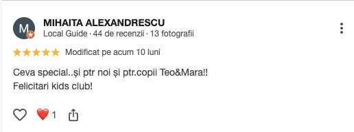Recenzia Marta Neagmm pe Google - Kids Club Mărăcineni Buzău
