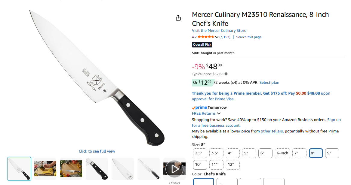 Mercer Culinary Renaissance 8" Chef's Knife