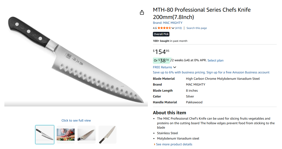 MAC MTH-80 Professional 8" Chef's Knife