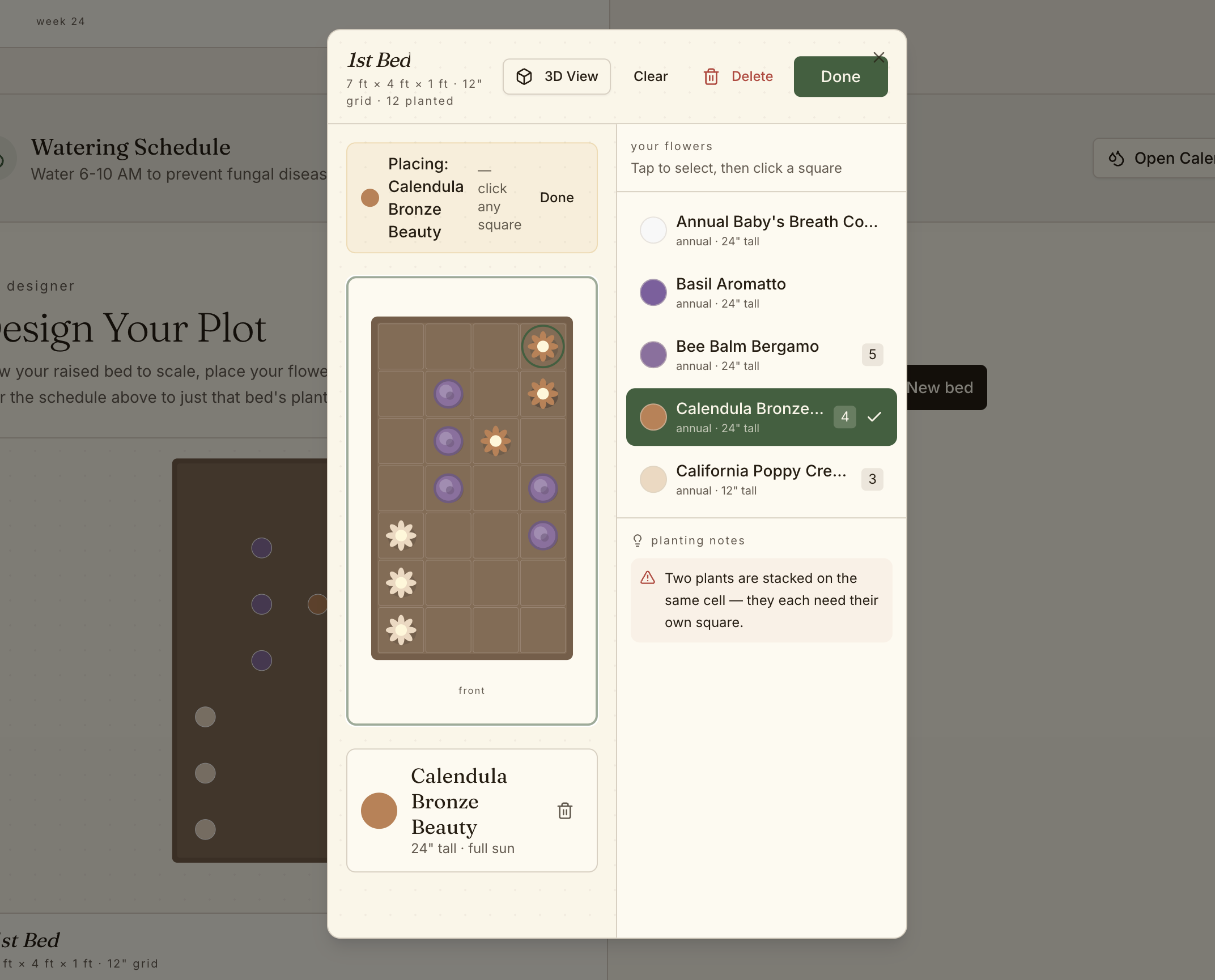 Seedline app — Design Your Plot with bed planner modal