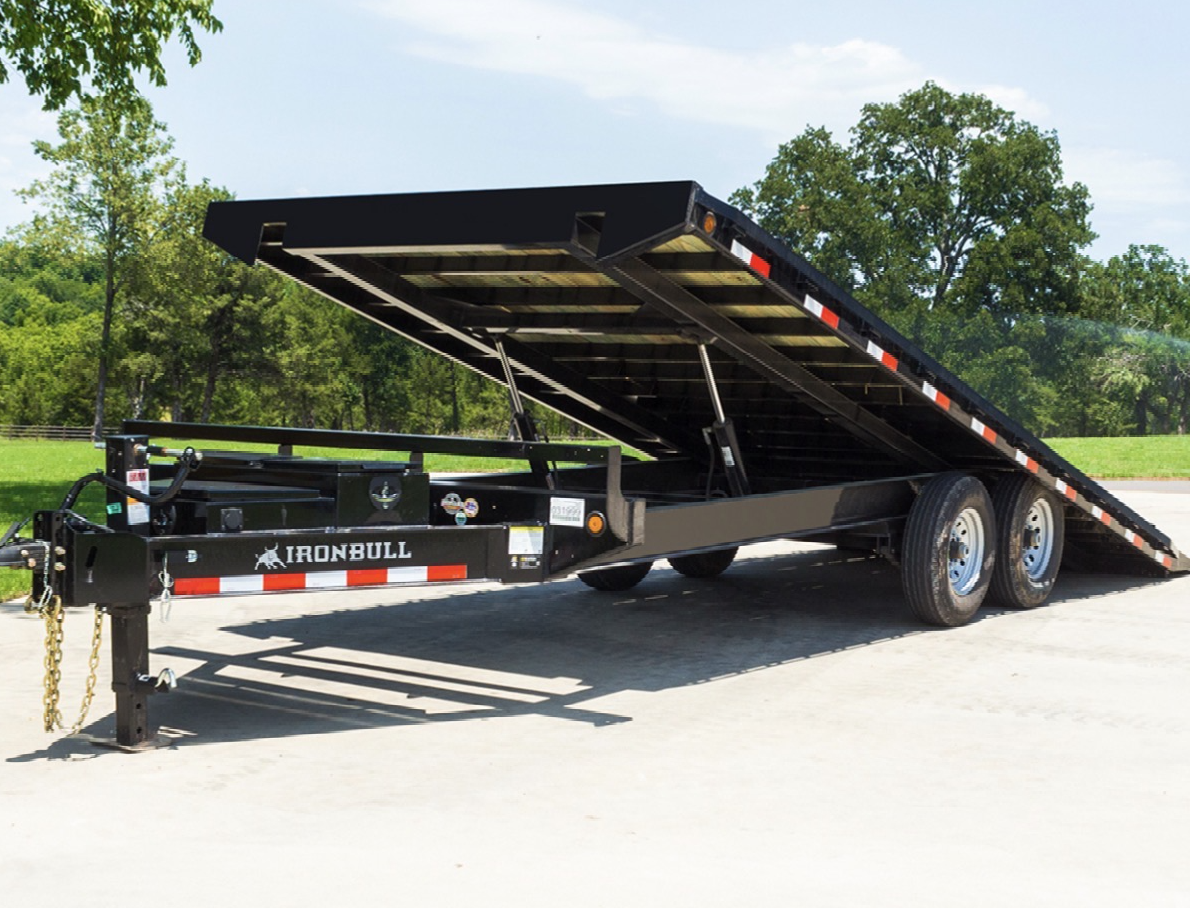 IronBull Deckover Tilt Trailer with deck raised