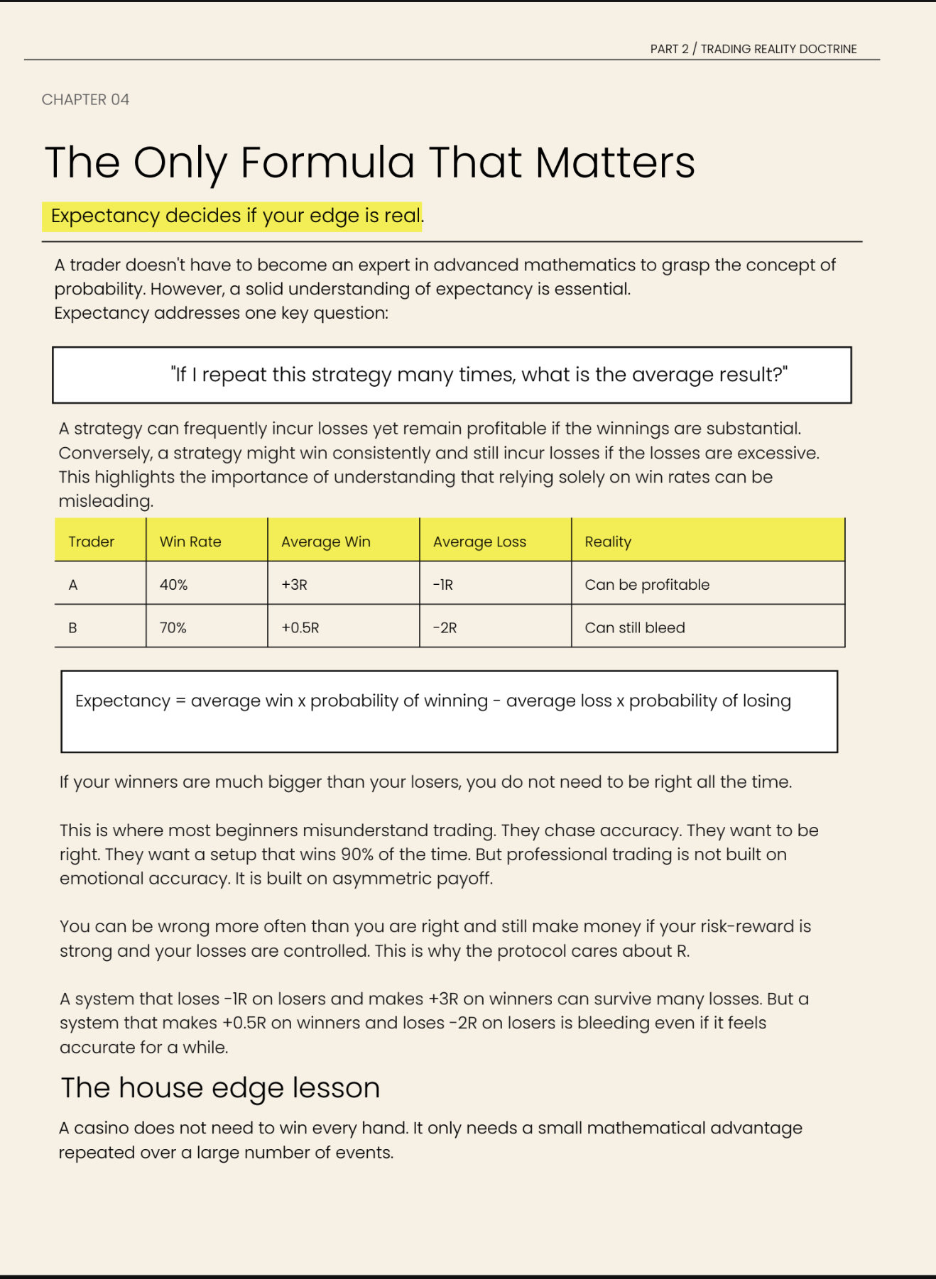 Preview page explaining trading expectancy