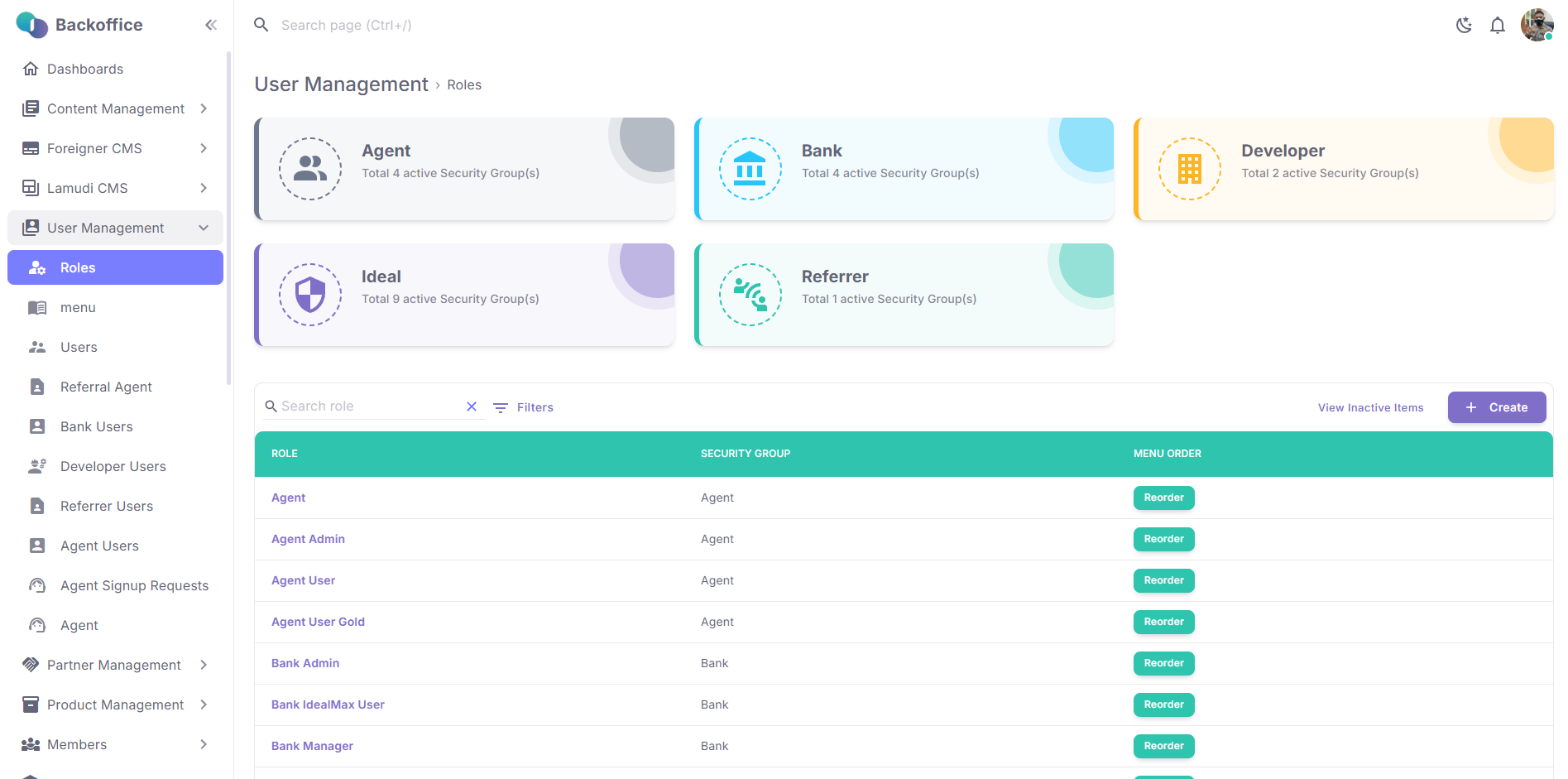 KPR backoffice user management roles screen