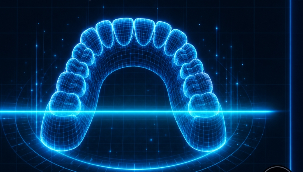 Digital wireframe scan of a complete dental arch