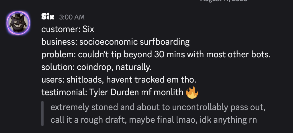 Six describing CoinDrop as the solution for tipping beyond 30 minutes