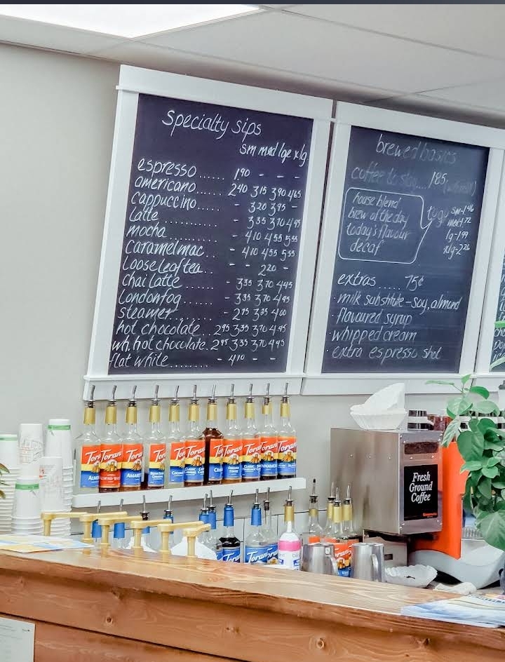 Orange Toad cafe counter and chalkboard menu