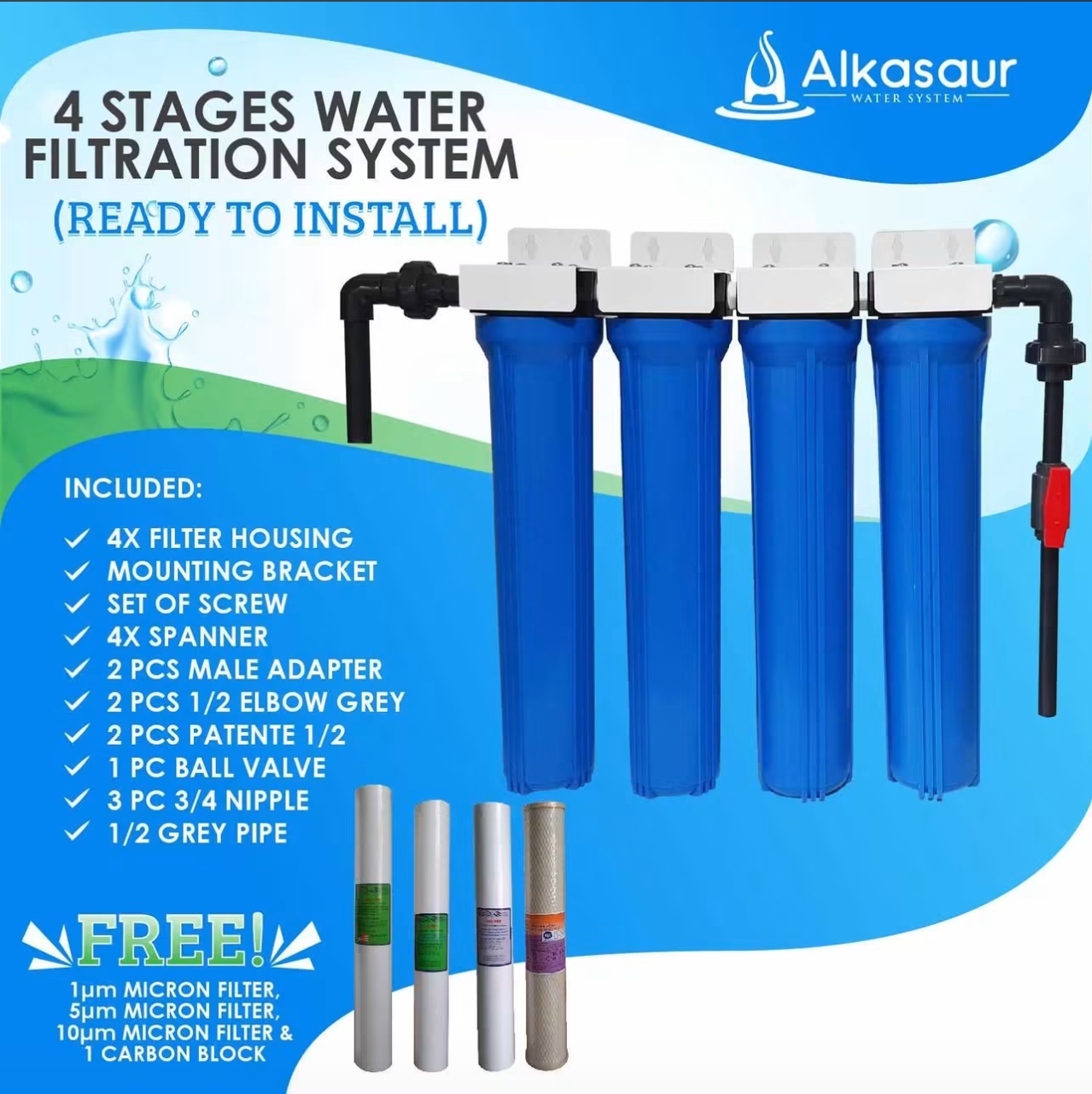 Alkasaur four stage water filtration system ready to install