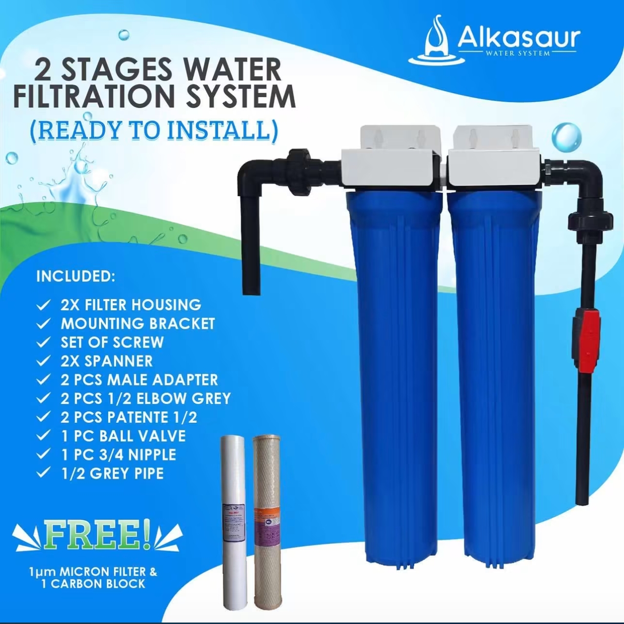 Alkasaur two stage water filtration system ready to install