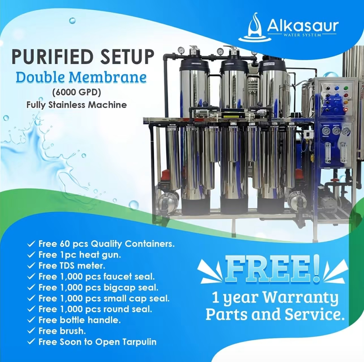 Alkasaur stainless double membrane water filtration machine