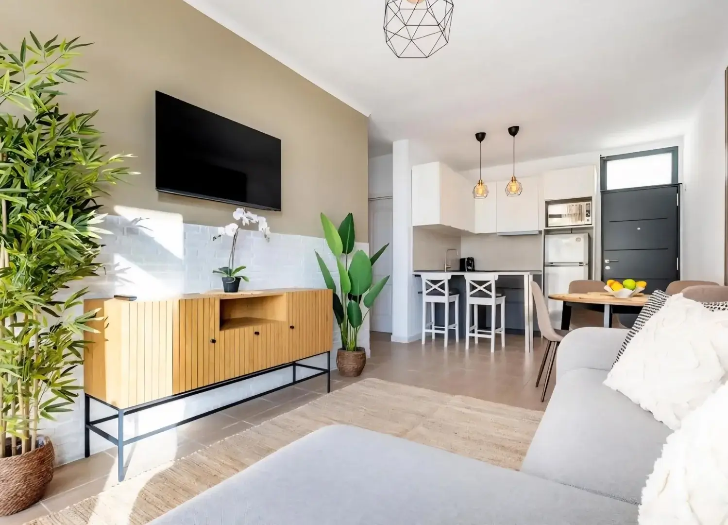 Warm living room in evening light