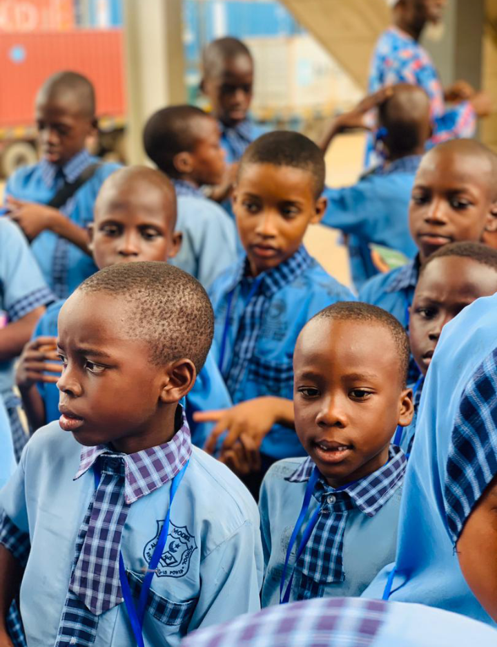 Male students in sky blue uniforms